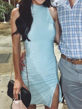 Meshki Light Blue Sparkle Mini Dress